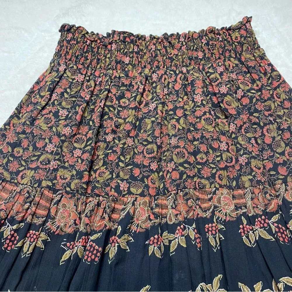 Fortina Vintage Floral Design Black Red Boho Skirt Size Medium - Picture 5 of 11